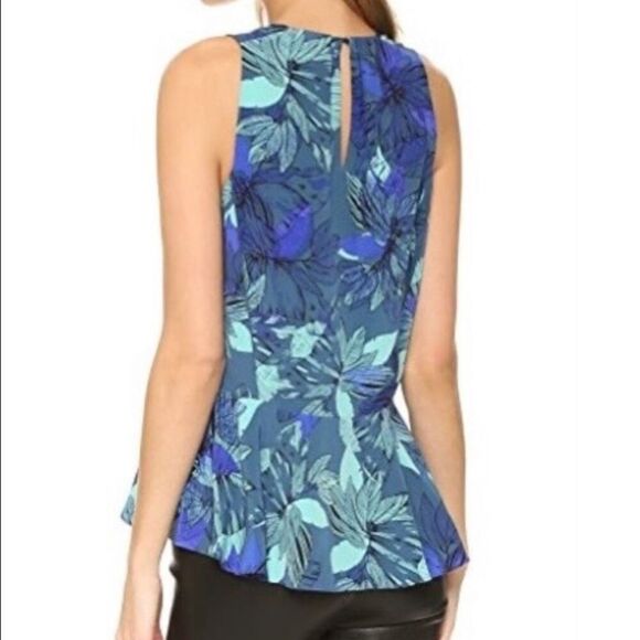 Rebecca Taylor 100% Silk Tahitian Tropical Sleeveless Peplum Top Blue Women 8 - Picture 7 of 7